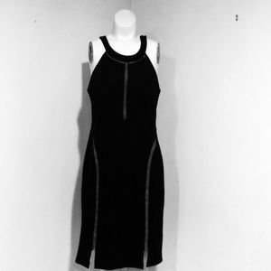 Aidan Mattox Sleek Crepe Dress with Mesh Details